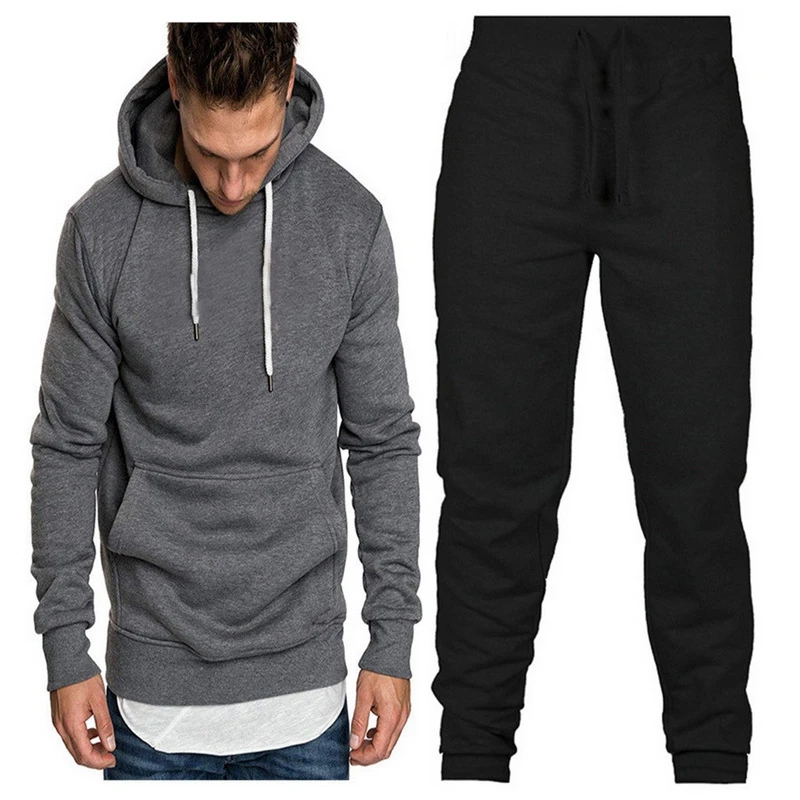 DIHOPE 2 Pieces Set Tracksuit Men New Brand Autumn Winter Hooded Sweatshirt Drawstring Pants Male Stripe 3