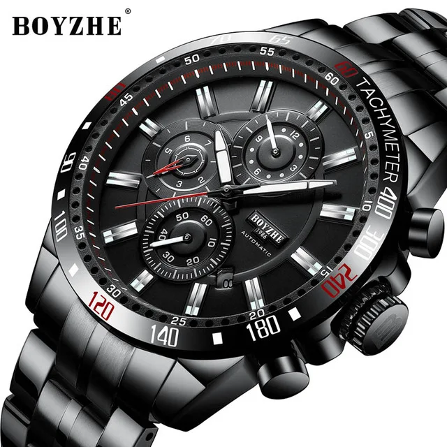 

Military Automatic Watches Mens Multifunction Mechanical Wrist Watch for men Leather Waterproof Clock Male Relogio BOYZHE