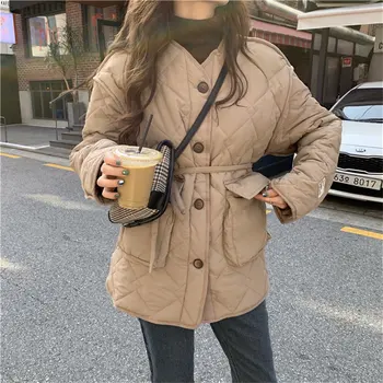 

HziriP Chic Korea Casual Jackets Soft Lace-Up Cotton Tops All-Match Stylish Loose Thick Women Winter Warm Fashion Outwear Coat
