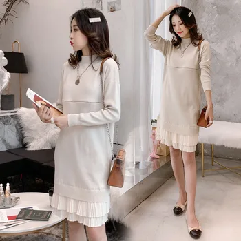 

Pregnant women sweater fashion autumn and winter blouse knit dress Korean version of maternity clothes can breastfeed