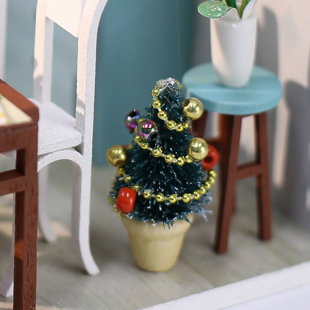Кукольный дом мебель деревянный DIY миниатюрный дом мебель светодиодный дом украшения творческий Для детей день рождения рождественские подарки