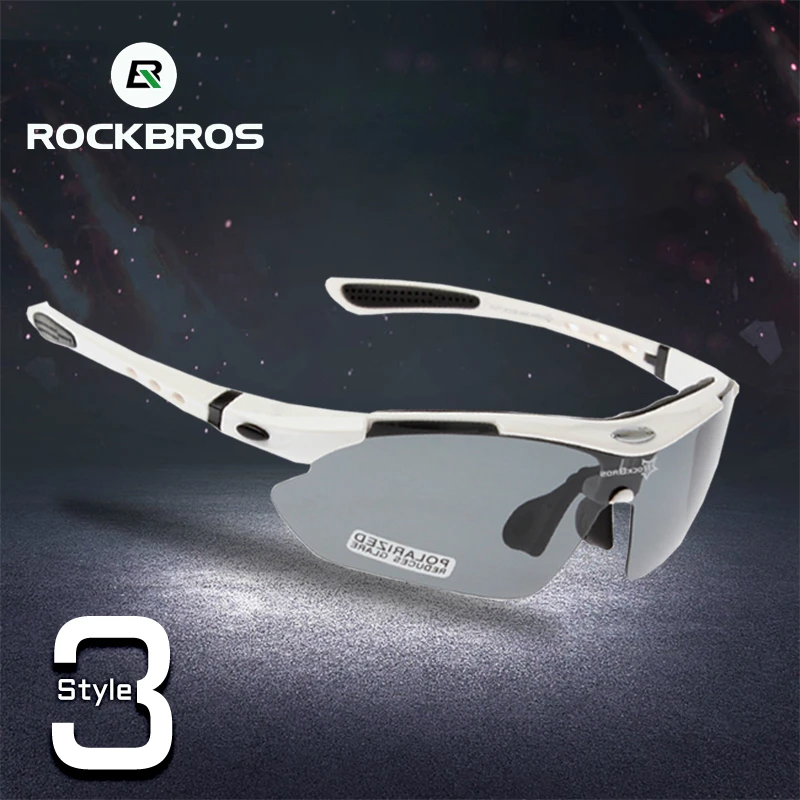 RockBros Polarized Cycling Glasses UV400 Sunglasses Goggles Eyewear White Frame 