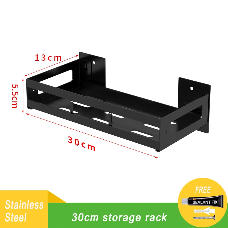Дырокол- кухонная стойка DIY настенный черный из нержавеющей стали приправа блюдо держатель горшок крышка стеллаж для хранения Органайзер инструмент 08173 - Цвет: 30cm Storage Rack