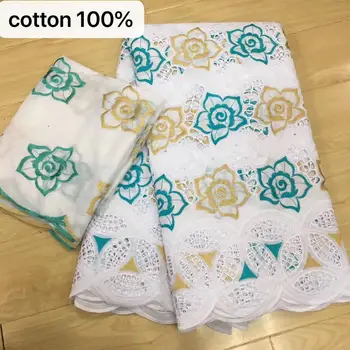 

african 100%cotton lace fabric latest swiss voile lace in switzerland dubai fabric tissu broderie for wedding 5+2yards