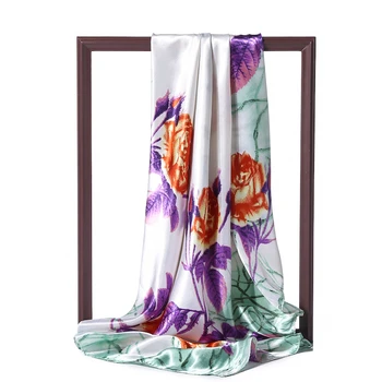 

Floral Print Silk Female Scarf Square Shawls Hijab Wraps Neck Scarves Pashmina Doulard Head Band Foulard Kerchief Bufanda
