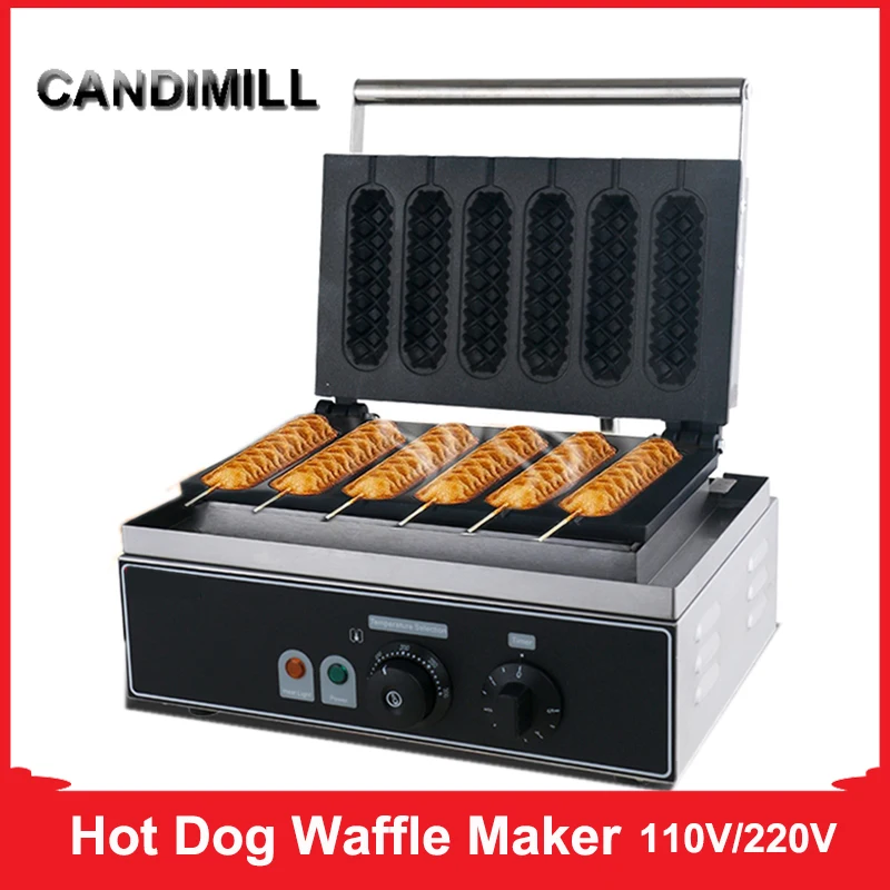 

CANDIMILL Commercial French Sausage Lolly Waffle Maker 6 Pcs Crispy Cone Hot Dog Muffin Baking Machine