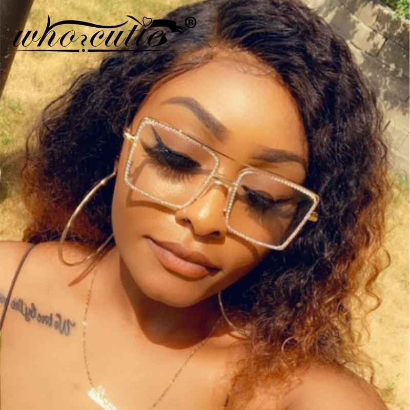 Женские квадратные очки большого размера с защитой от синего света Стразы 2020