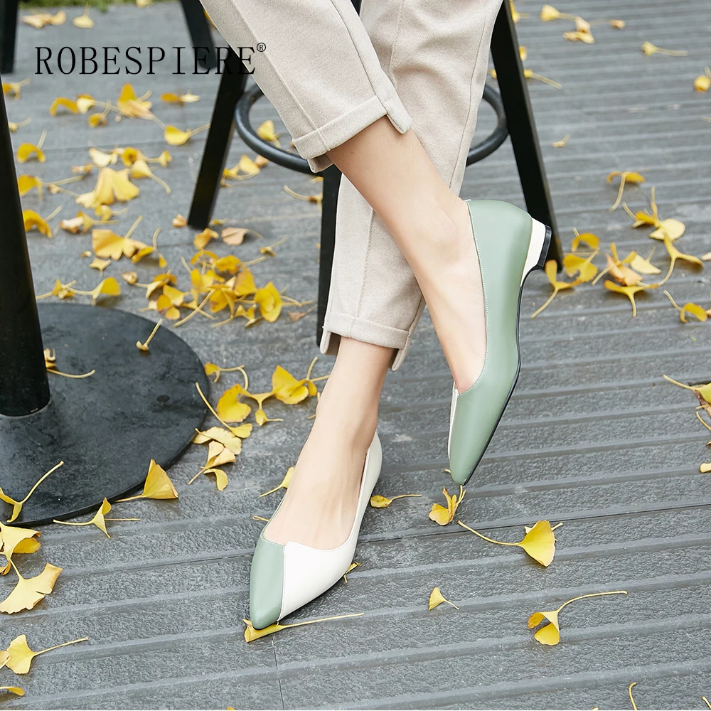 ROBESPIERE/Женская обувь на плоской подошве с острым носком; Качественная разноцветная обувь из натуральной кожи; женская повседневная обувь без застежки на низком каблуке; женская обувь на плоской подошве; A65