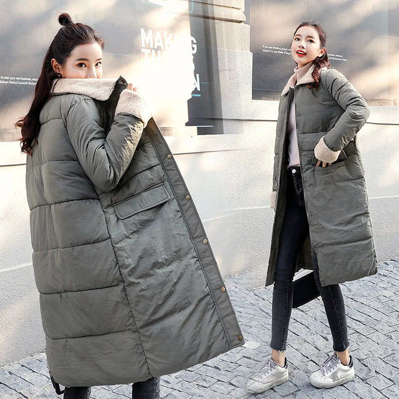 

2018 New Style down Jacket Cotton-padded Clothes Korean-style Mid-length Lambs Wool Fashion Students Cotton-padded Clothes Slim