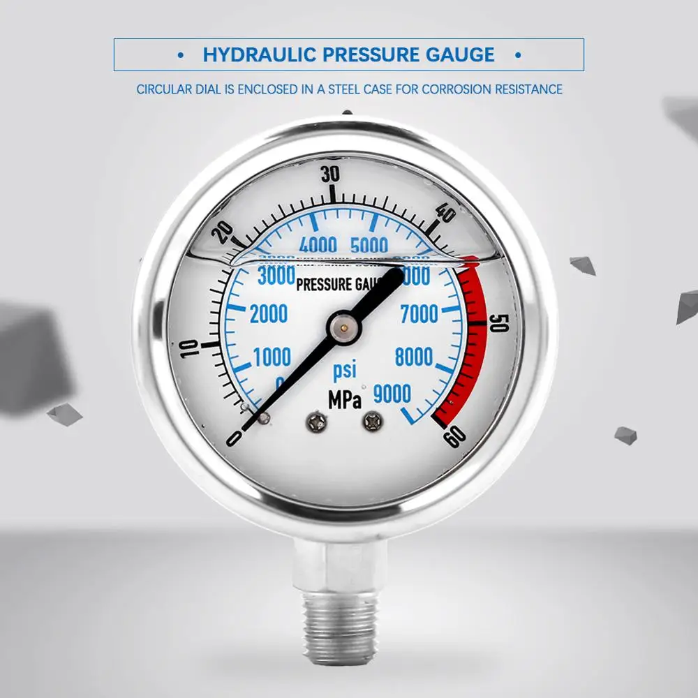 Гидравлический Манометр с двойной шкалой, манометр, тестер давления воды 60MPA/9000PSI NPT1/4, манометр