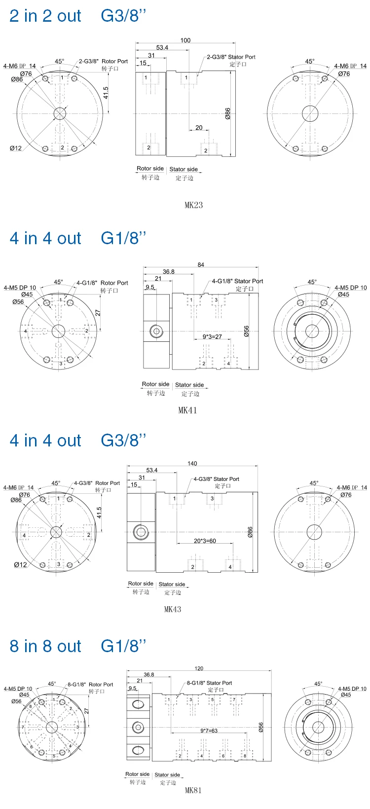 MK последовательный Вращающийся шарнир с G1/2 "/3/8" кольцо пневмоклинья