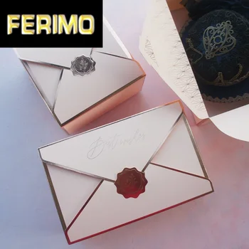 

10pcs Envelop Rose Gold Pink Best Wish Design Cookie Macaron Candy Paper Box Wedding Birthday Party Gifts Packaging Boxes