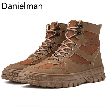 

Danielman Men Snow Boots Winter Warm Fleeces with Fur Cotton Shoes Casual Lace-up Leather Short Boot for Men Work Safety Shoe 81