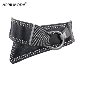 

Luxury Rivet Punk PU Leather Waist Belt for Women Gothic Vintage Boho Buckle Elastic Belt Wrap Wide Metal Buckle Waistband Belts