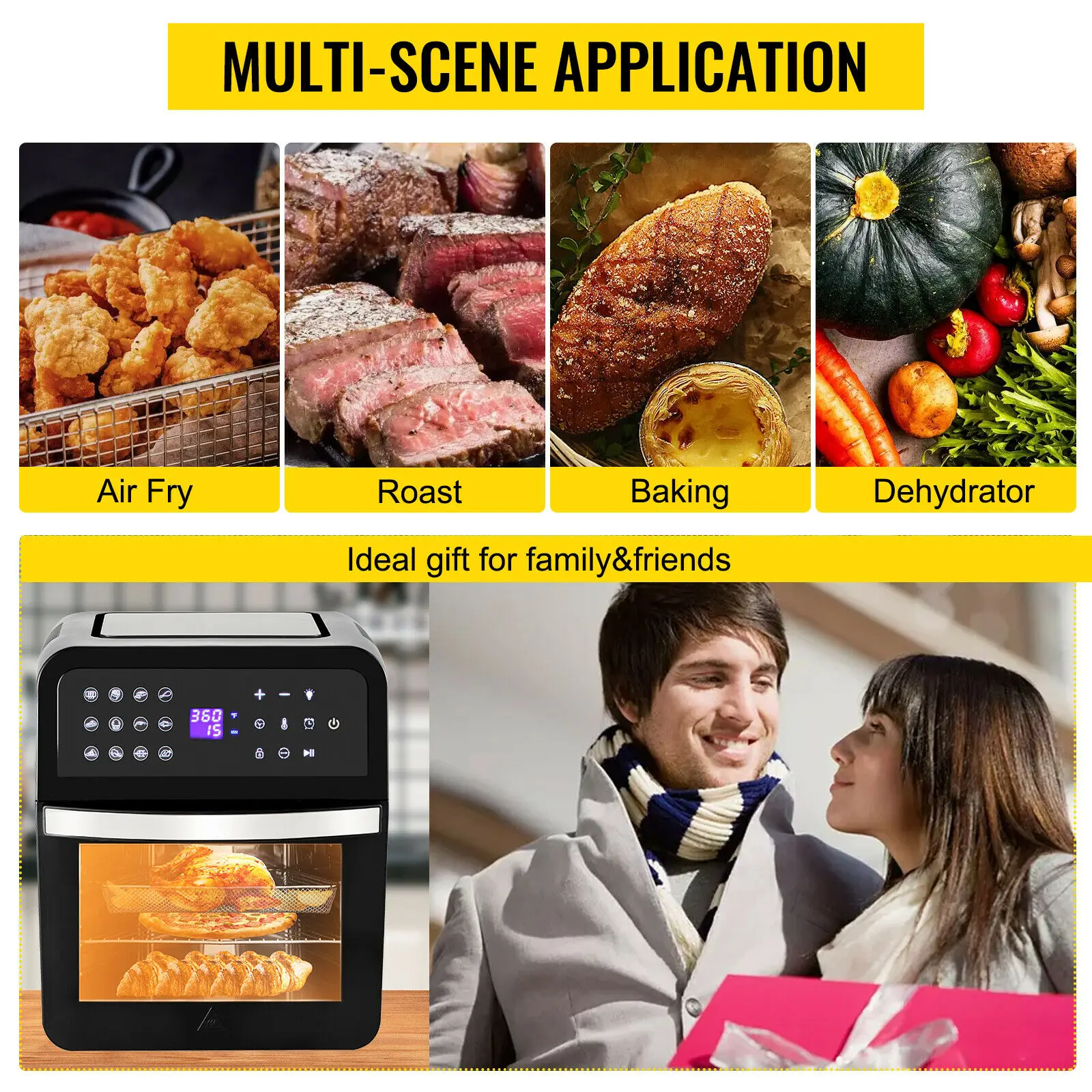 VEVOR 1700W Mini Electric Air Fryer Oven Tabletop Kitchen Toaster with Rotisserie for Pizza Roast Chicken Bread Snack Party Home - Image 2