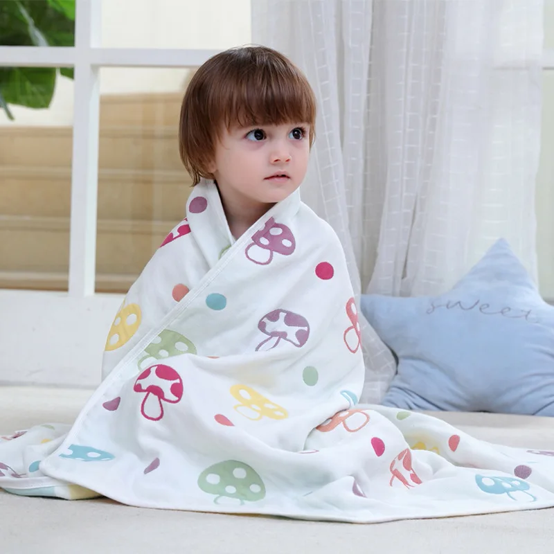

Pure Cotton Six-layer Gauze Children's Quilt Mushroom Gauze Bath Towel a Class No Fluorescence Children Towel Blanket Baby BABY'