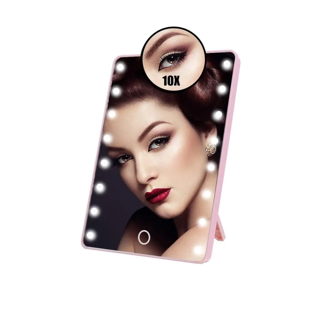 16 светодиодов светильник ed зеркало для макияжа с светильник Портативный Сенсорный экран косметическое зеркало Красота столе туалетный столик подставка зеркала - Цвет: Pink Mirror Set