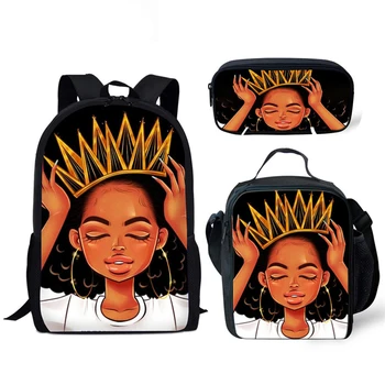 

3PCS School Backpack for Girls Set Black Art African Girls Printed Primary Mochila School Bagpack Children Backpacks