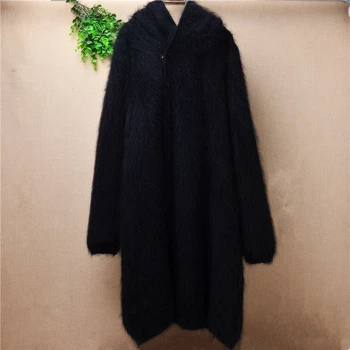 

Autumn Winter Warm Women's ladies Thicken Solid Mink Cashmere Knit Sweaters Coat Long Hooded Sweater black Cardigan Female