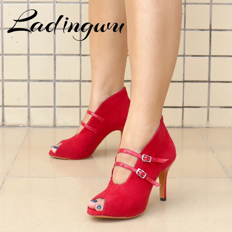 Ladingwu Latin Dance Shoes Salsa laties Short Boots Red Suede Professional Ballroom Hot Sell Indoor Shoe | Спорт и развлечения