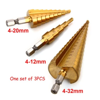 

4-12mm 4-20mm 4-32mm HSS Step Cone Drill Bit Hole Saw Cutter Tools Accessories