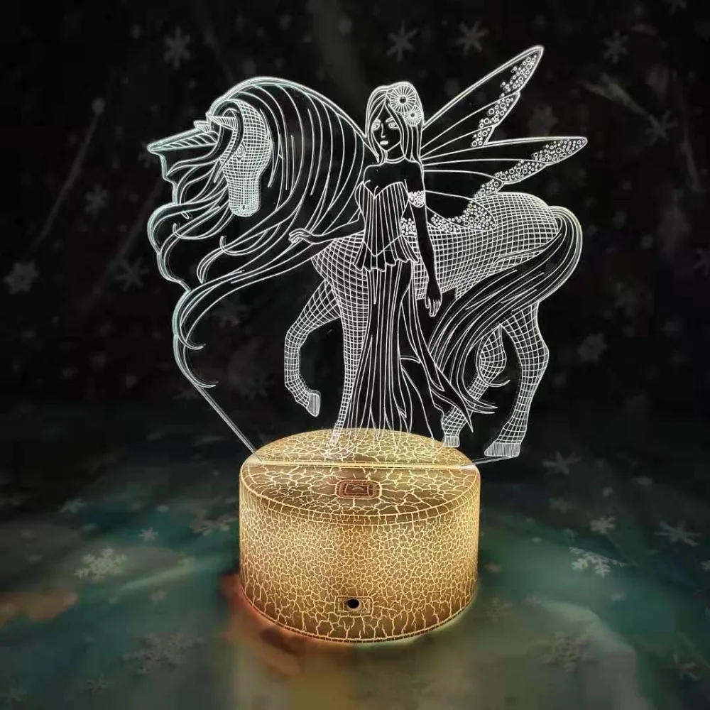 Creative 3D LED Lamp Acrylic USB Night Light Girl and Unicorn Horse RGB Bulb Party Decoration Christmas Gift Luminaria Lampara