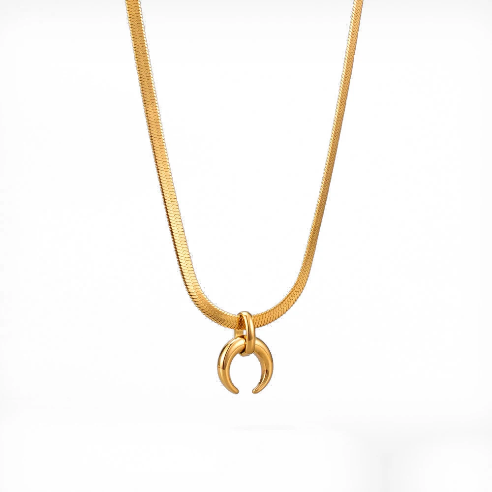 

2020 New Trend Half Moon Necklace for Women Gold Snake Chain Stainless Steel Moon Pendant Necklace Charm Jewelry Christmas Gift