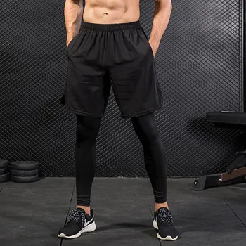 

Men Two Piece Fitness Running Training Sweatpants Quick Dry Jogging RunningTrousers Tights