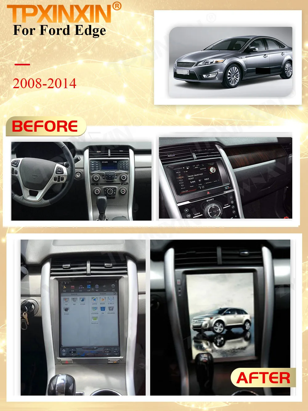 Carplay 2 Din Android 9 Tesla Screen Multimedia Stereo For Ford EDGE 2008 2009 2010 2011 2012 2013 2014 GPS IPS Player Head Unit