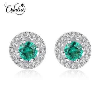 

WANLUO Round Shape Real Sterling Silver 925 Stud Earrings for Women Gemstone Three Color To Choose Post Earring Fine Jewelry