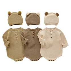 Baby Children Knitted Bodysuits for Autumn Long Sleeve Classic Style Rompers with Hat Girls Boys Wiinter Clothes