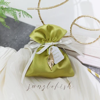 

10pcs/lot Mustard green High-grade silk satin wedding Gift bag Chocolate Boxes Package/Wedding Favours candy Bag free shipping