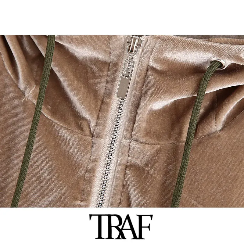 TRAF, женские винтажные стильные Лоскутные Бархатные толстовки, модная Толстовка с длинным рукавом, женские пуловеры, шикарные топы