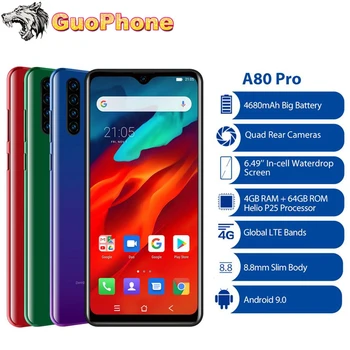 Перейти на Алиэкспресс и купить Blackview A80 Pro смартфон с восьмиядерным процессором Helio P25, ОЗУ 4 Гб, ПЗУ 64 ГБ, 6,49 дюйма, Android 9,0, 4680 мАч, 13,0 МП, 4G, мобильный телефон