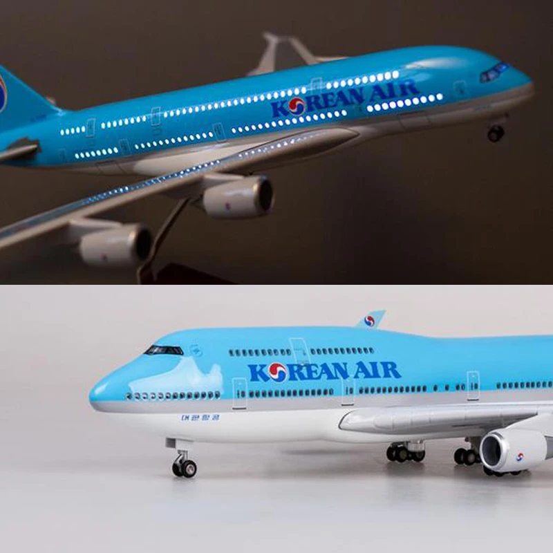 47 см 1/150 масштабная модель самолета Корейская авиакомпания Boeing B747 A380 самолет с светильник на колесах МОДЕЛЬ самолёта из смолы для сбора