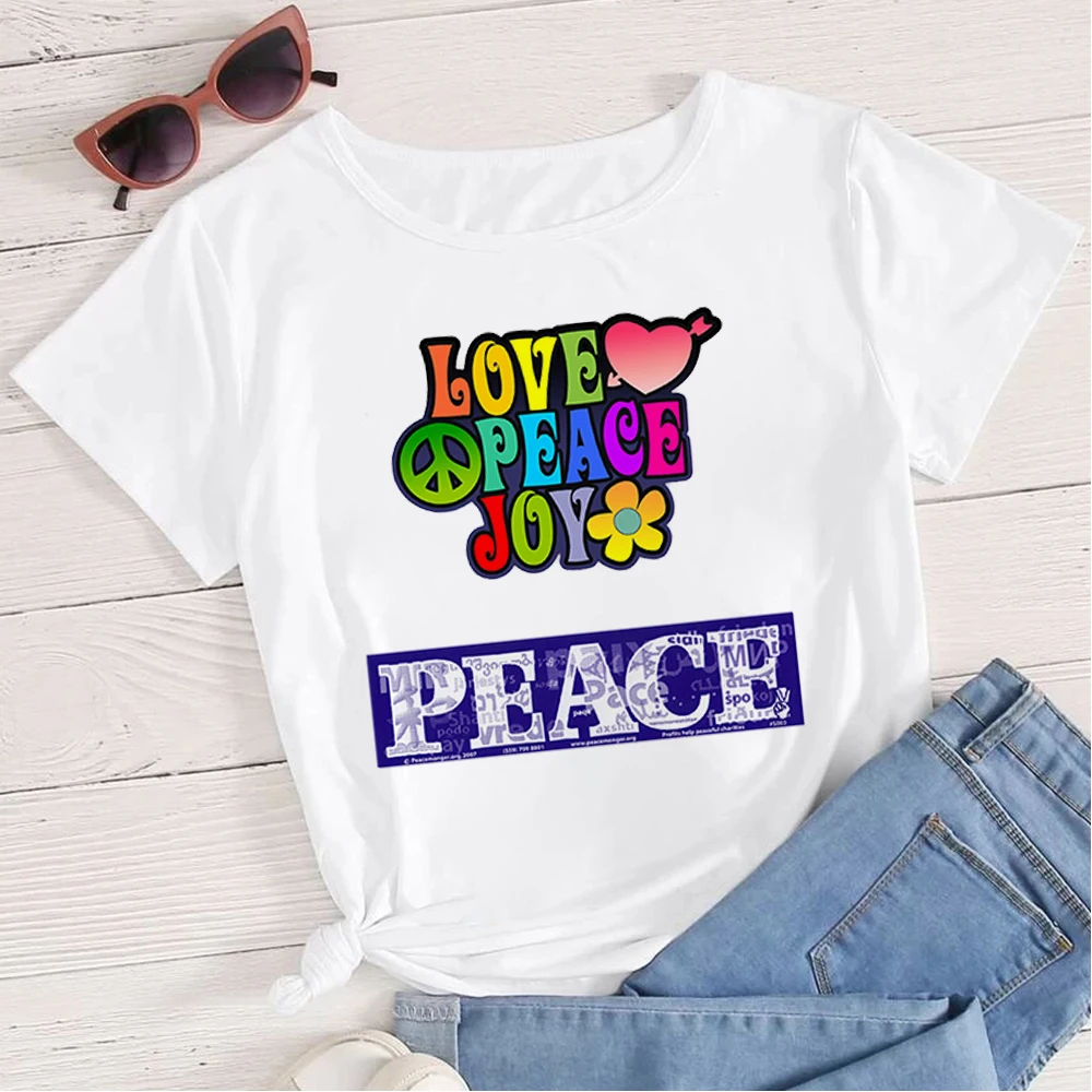 Новинка футболка MUMOU Love Peace Joy женский топ в стиле хоп милая хипстерская свободная