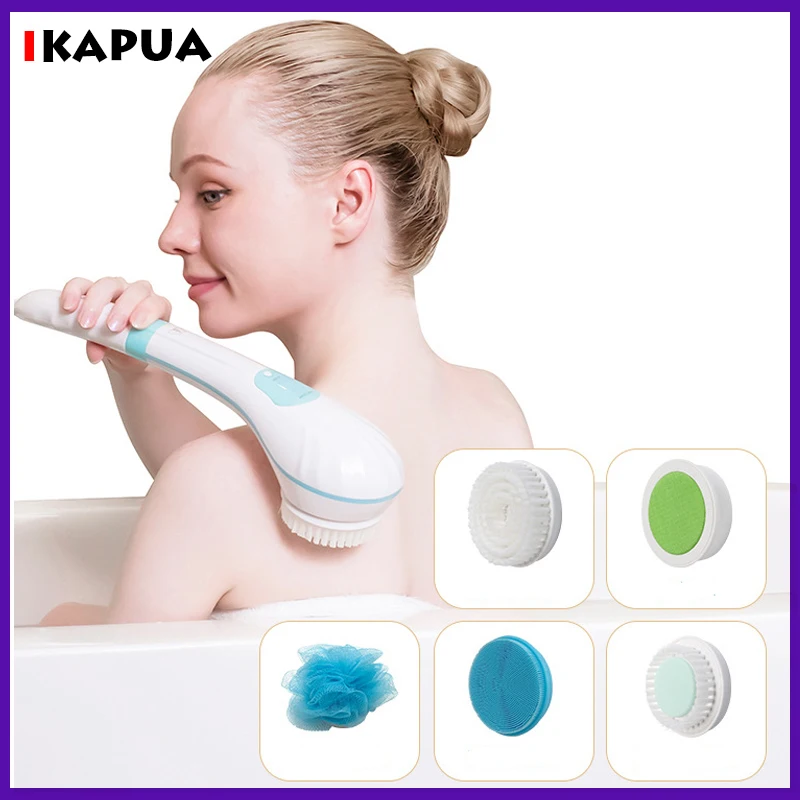 5 in 1 Electric Shower Brush Massage Cleaning Back Scrubber Massager Bathing Brush Bath Sponge For Body Cleaning Foot Scrubber