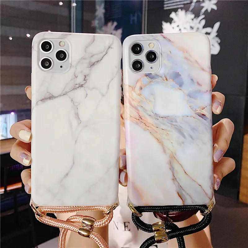 Чехол для iphone 12 11 pro xs max xr x 7 8 plus se 2020 чехол с мраморным наплечным ремнем мягкий