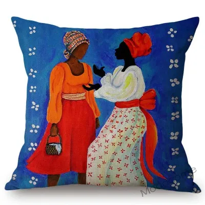 Модные черные женские африканские искусство Африка Повседневная жизнь Урожай вечерние картины маслом домашний декор диван льняная наволочка