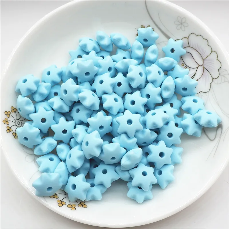 Pastel Blue Chenkai 50 шт. 10 мм BPA Бесплатно Силиконовый Прорезыватель зубов в виде звезды бусины DIY для душа ребенка пустышка ожерелье ювелирные изделия игрушка подарок аксессуары - Цвет: Pastel Blue