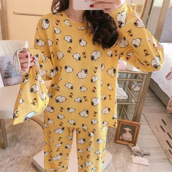 

Cartoon Pring New Arrival Spring Pajamas For Women Long Sleeve+Pants Two Pieces Loose Comfortable Pyjama Sets For Girl