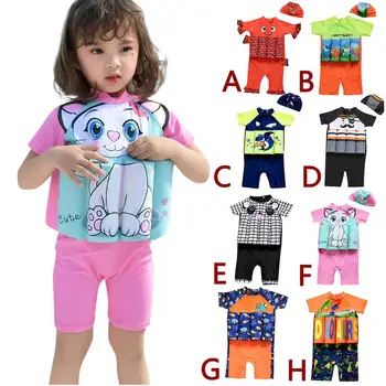 

Baby Swimwear Summer Kids Float Suit Adjustable Buoyancy Cartoon Swimsuit Cap Beach Short Sleeve Outfits Baby Girl Clothes