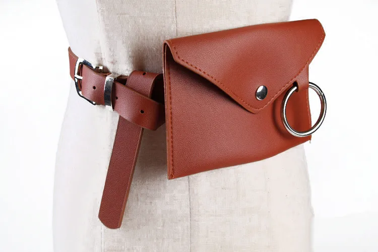 Brown Classic Womens Waist Pack Casual PU Leather Belt Bag Vintage Waist Pouch Fanny Pack Coin Purse Luxury Round Ring Mini Phone Bag - Цвет: Brown