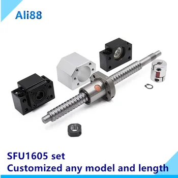 

16mm ball screw set：SFU1605 L150/200/250/300/350mm with end machined BKBF12+RM1605 ballnut +nut housing+coupling for cnc parts
