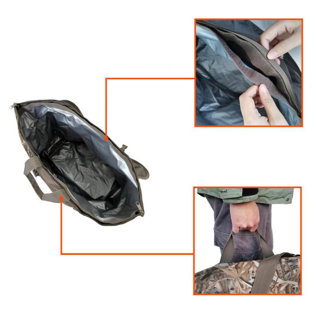 Waders Bag for Fishing and Hunting, Wader Storage Carrier Case Tote with Shoulder Strap and Ground Sheet, Camo