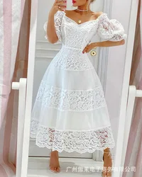 Grande robe en dentelle avec col en v pour femmes, nouvelle collection printemps 2022 