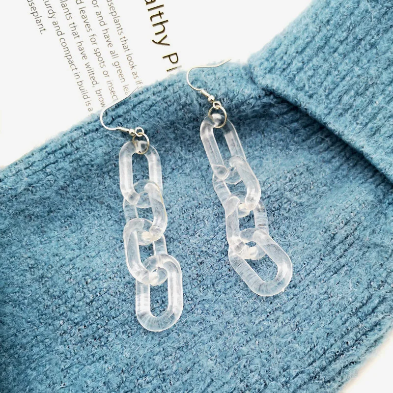 

Punk Transparent Acrylic Exaggerated Big Metal Earrings New Fashion Hollow Out Rough Chain Long Drop Earrings For Women Jewelry