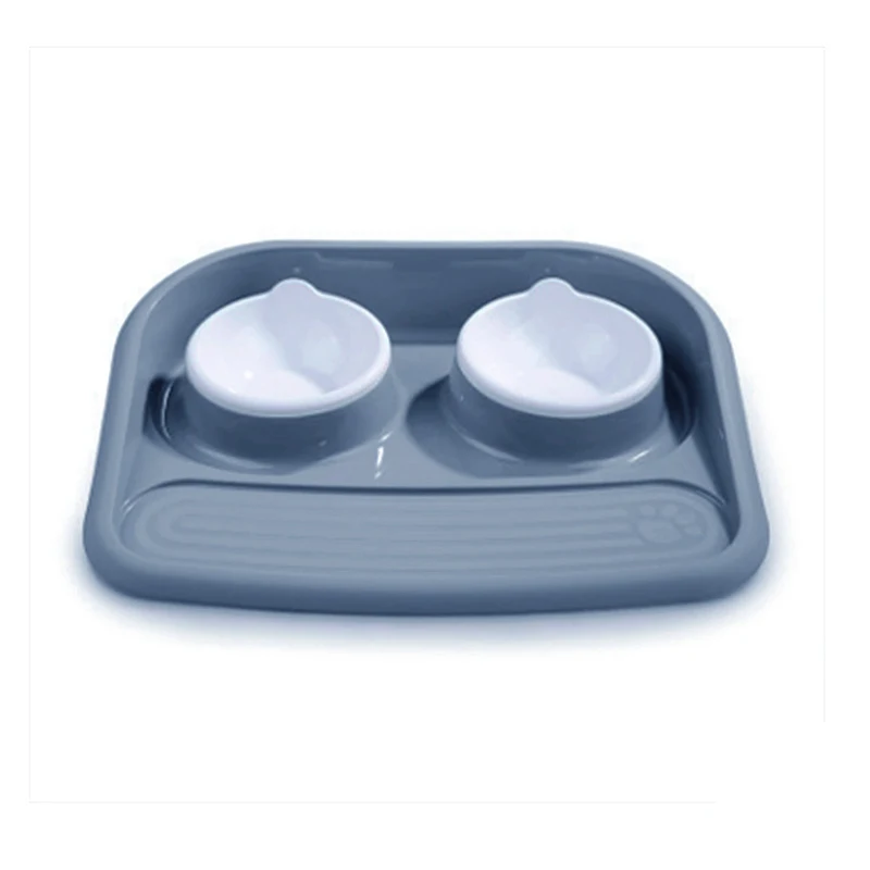 environmental protection food grade plastic bone type double bowl pet bowl splashproof dog bowl dog cat food bowl