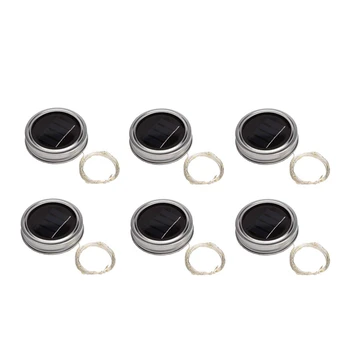 

6 Pack Solar Mason Jar Lights, 10 Led String Fairy Firefly Lights Lids Insert for Regular Mouth Jars, Mason Jar,Patio,Lawn,Garde