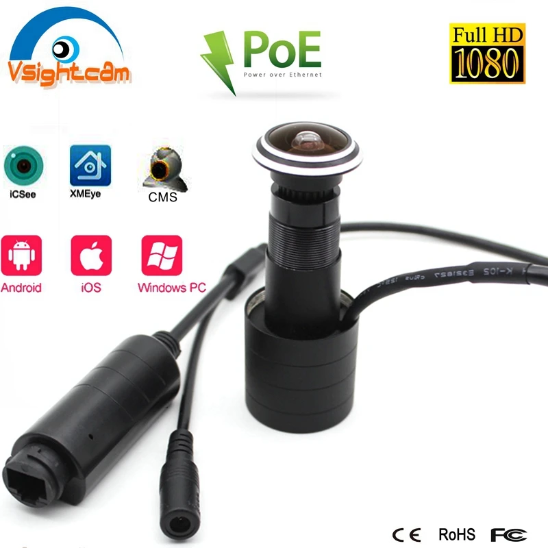 Vsightcam POE Power IP-камера с отверстием для дверного глазка 1 78 мм широкоугольный
